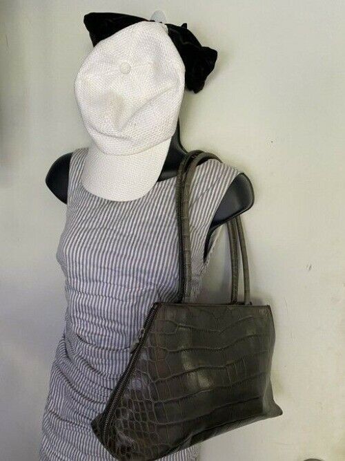 Furla Croco Embossed Bowler Green Leather Shoulder Bag