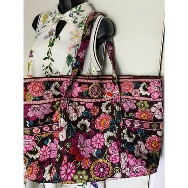 vera bradley bag extra large msrp black white pink tote