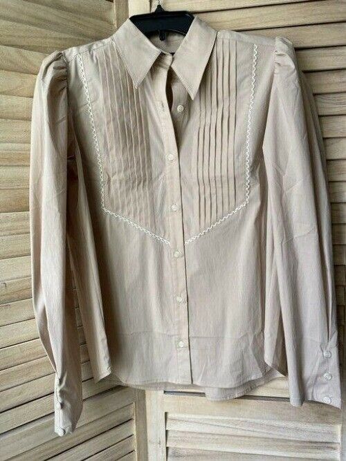 Nicole Miller Beige Small Msrp Button Down Top
