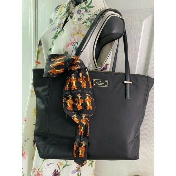 KATE Spade Black Large Nylon Tote Bag w/Tie Accent