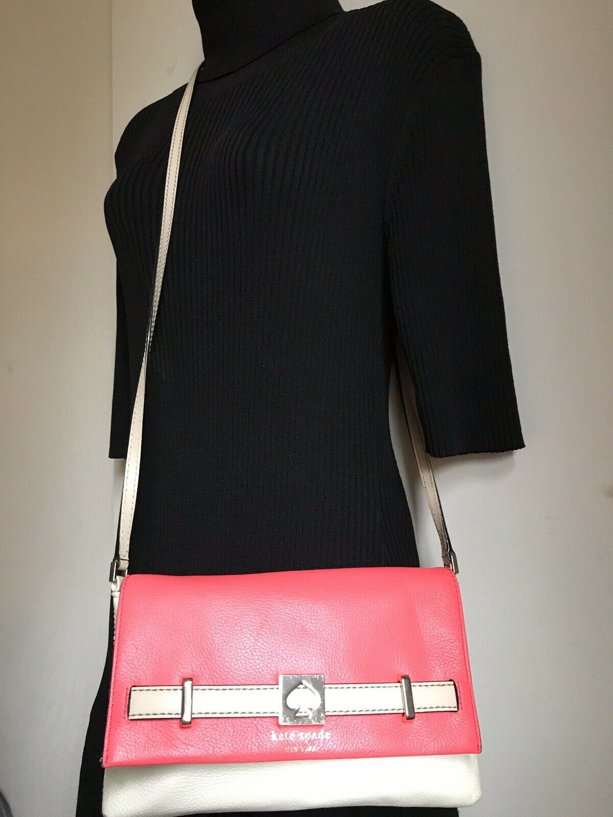 KATE SPADE Fuschia/ Cream Leather Crossbody