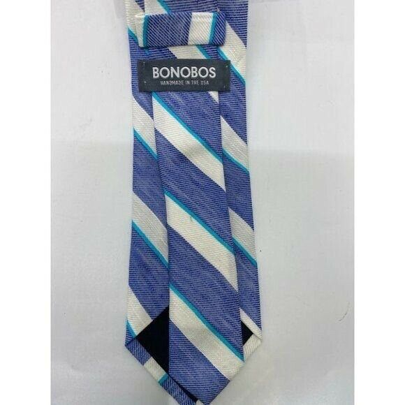 New! BONOBOS Stripe Navy White Premium Neck Tie