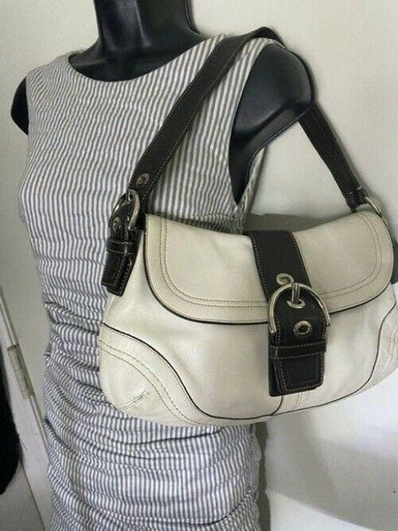 coach medium bag handbag white black leather shoulder bag