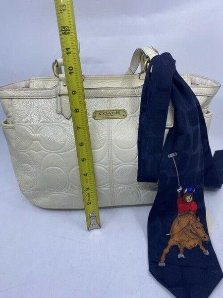 coach w w detachable specialty tie accent cream shoulder bag