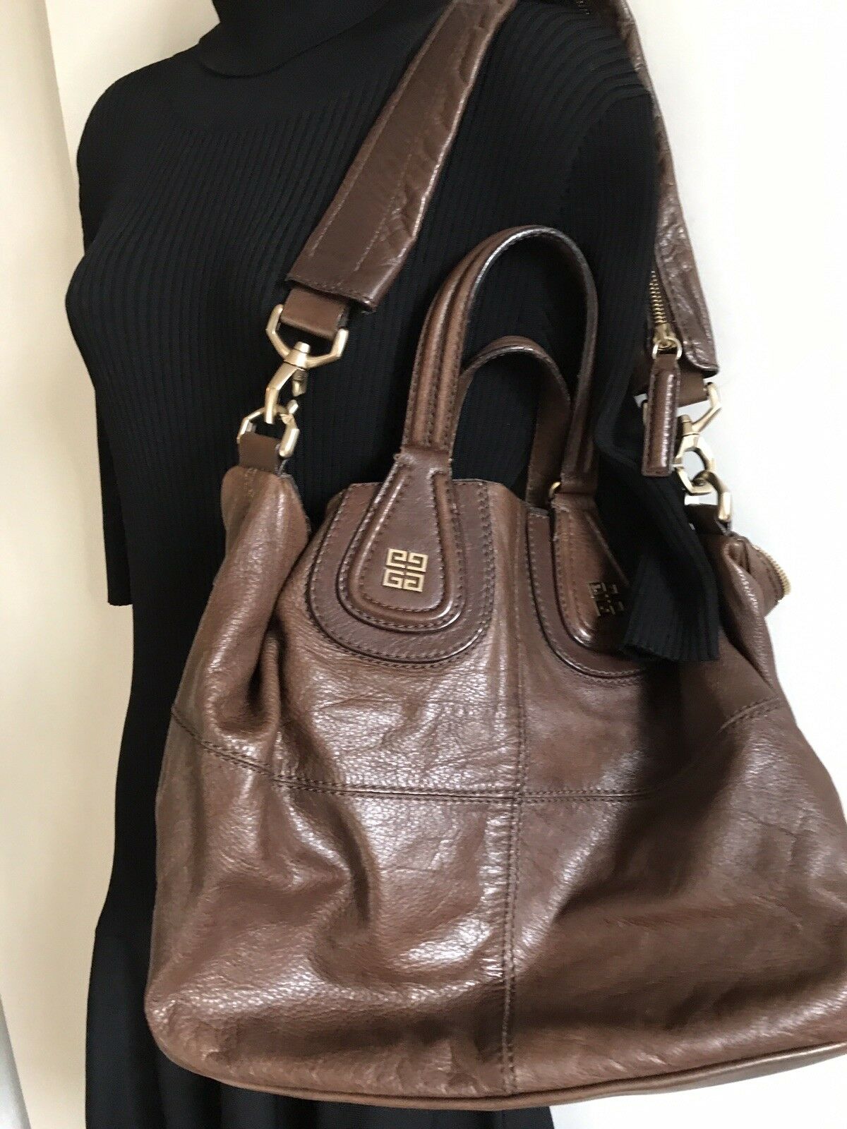 GIVENCHY Brown Leather Nightingale Handbag Msrp $2,200