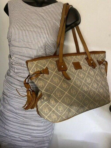 Dooney and Bourke shopping large gray brown fabric tote