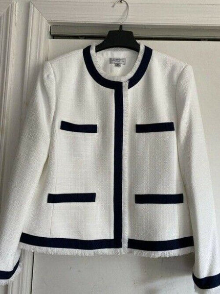 elie tahari white navy w fray msrp activewear outerwear