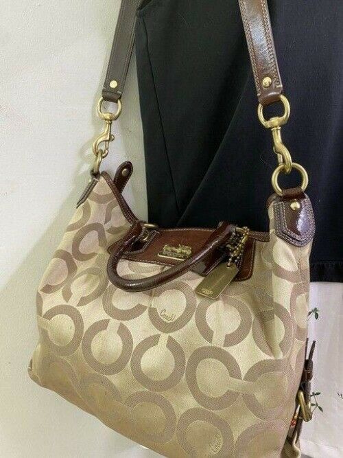 coach bag gold black fabric tote