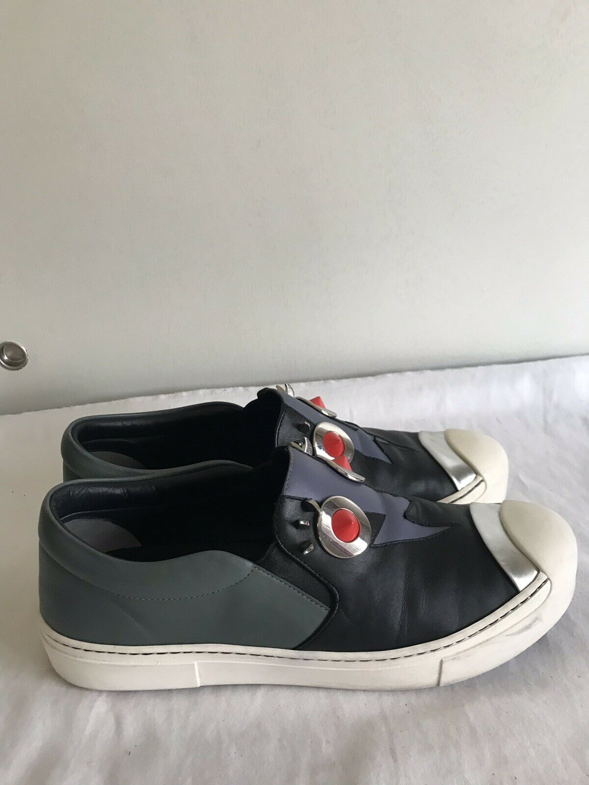 Fendi Studded Monster Face Slip On Sneakers