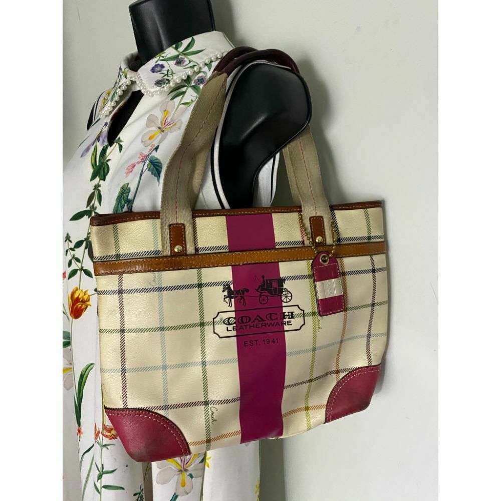 Coach Cream Red Coated Canvas Signature Handbag