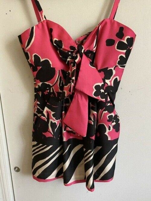 milly pink black white new floral print spaghetti strap small tank topcami