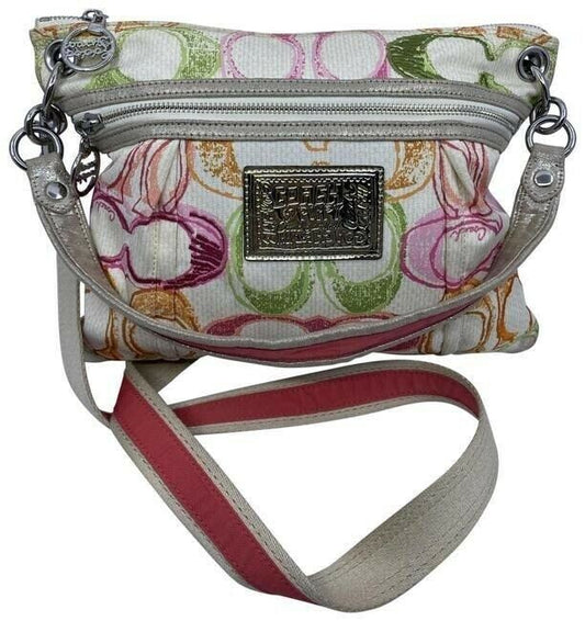 coach msrp white pink green fabric cross body bag