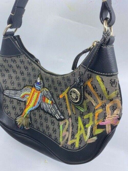 Dooney and Bourke w hand customized by me w applique black gray hobo bag