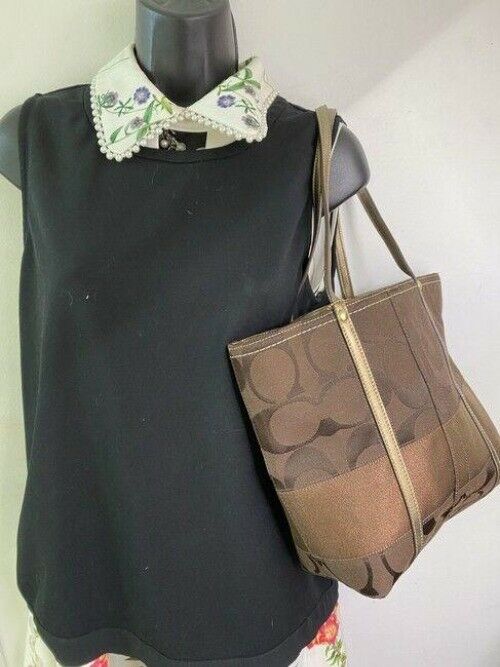 coach bag large brown fabric tote