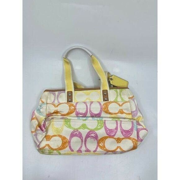 Coach Women's White Yellow Medium Fabric Tote Bag