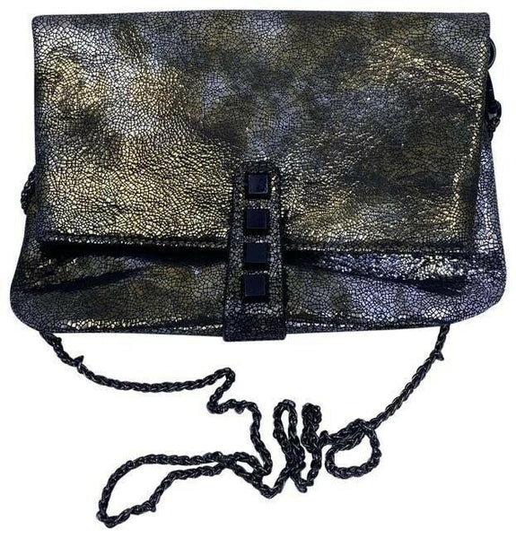 Nicole Miller Msrp Black Gold Leather Cross Body Bag