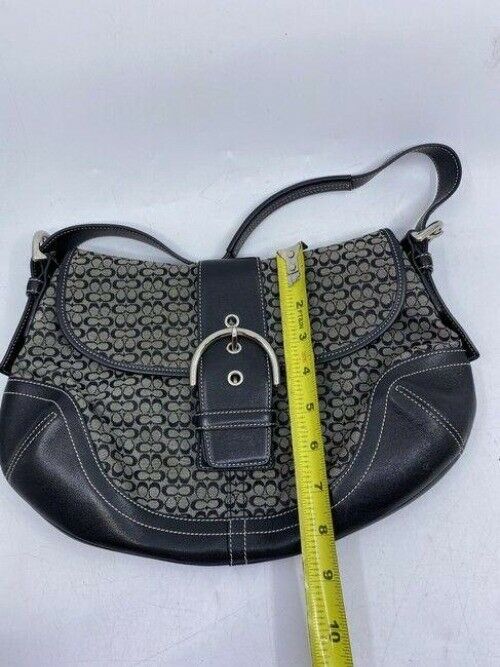 coach medium material black beige fabric shoulder bag