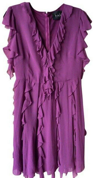 Nicole Miller Purple New Waterfalls Ruffles Msrp Small Short Casual Dress