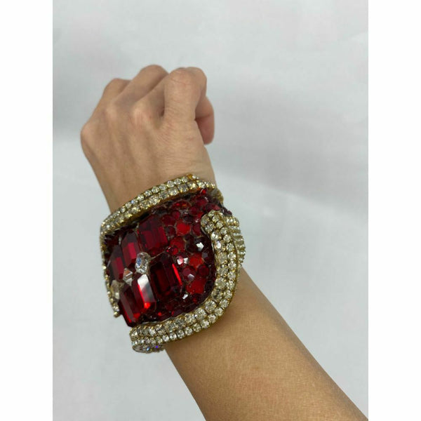 Rare! WENDY GELL Signed 1983 Red Be jewelled Cuff Bracelet