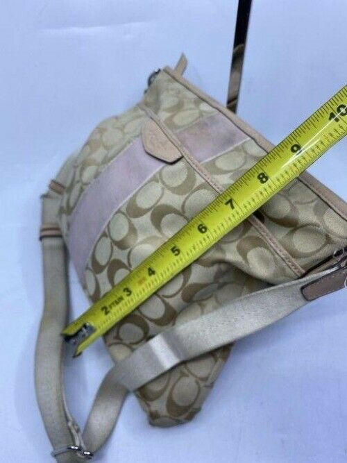 coach medium size beige tan jacquard fabric cross body bag