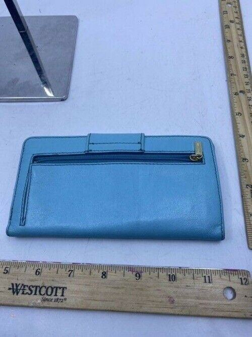 Fossil Blue Leather Large Card Id With Expandable Snap Wallet