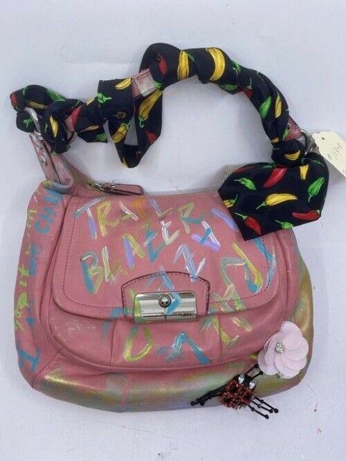 Coach w hand customized by me w applique street art coral hobo bag