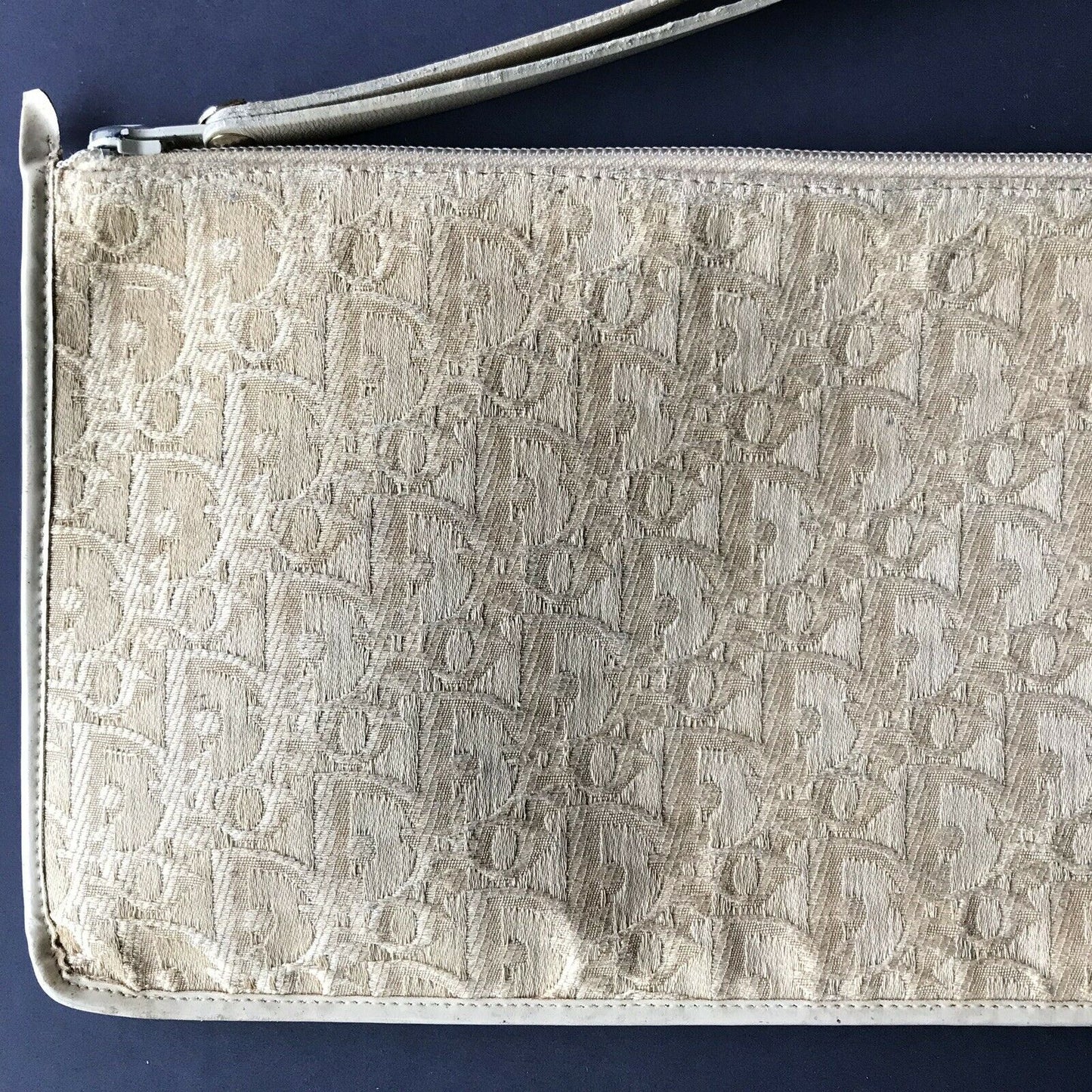 CHRISTIAN DIOR Vintage Khaki Jacquard Fabric Pouch