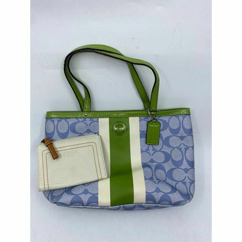 Coach Green Blue Coated Canvas Signature Handbag