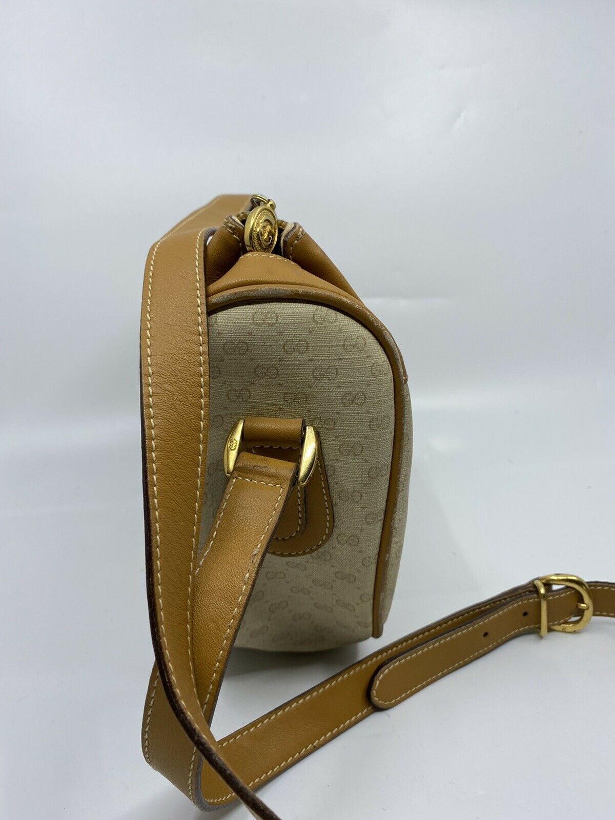 GUCCI Vintage Beige Coated Canvas/ Leather Crossbody