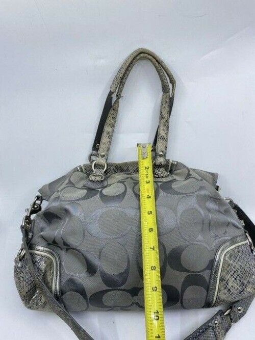coach large snakeskin gray fabric shoulder bag