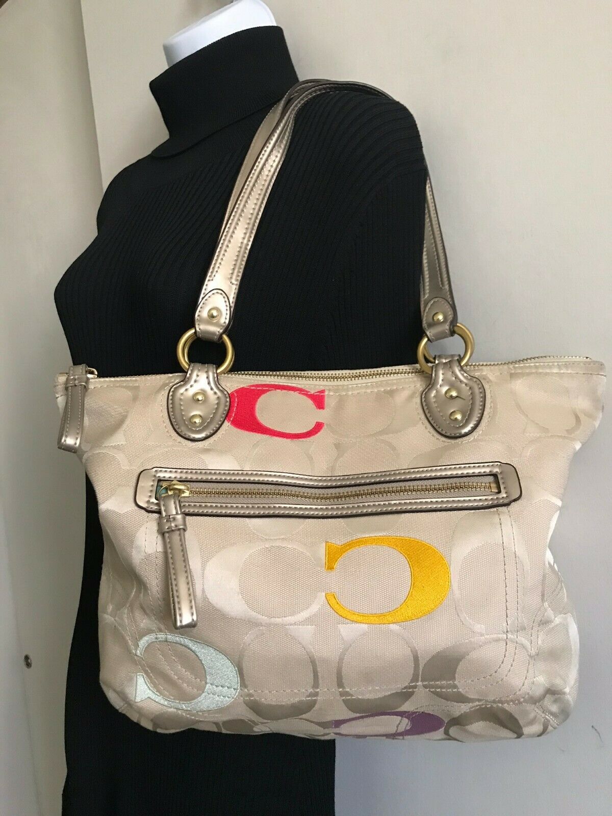 COACH Medium Interwoven Jacquard Bag - Tan