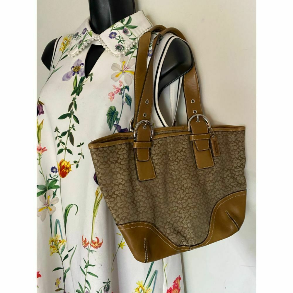 Coach Women's Brown Tan Medium Fabric Tote Bag