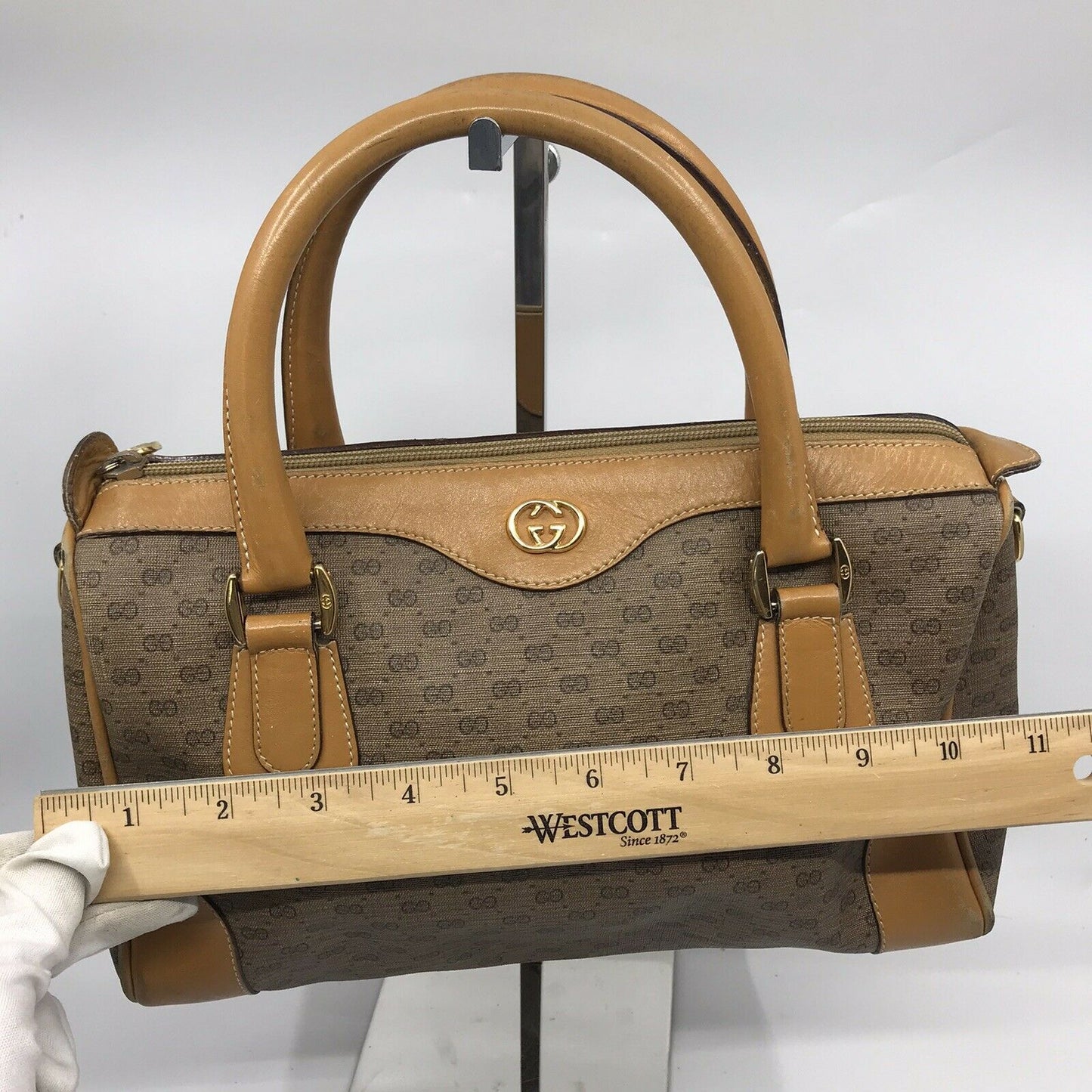 GUCCI Vintage Boston Bag Brown Coated Canvas