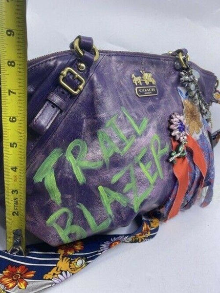 Coach w handbag customized by me w applique street art purple tote