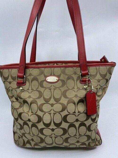Coach Medium Tote Msrp Beige Tan Jacquard Fabric Shoulder Bag