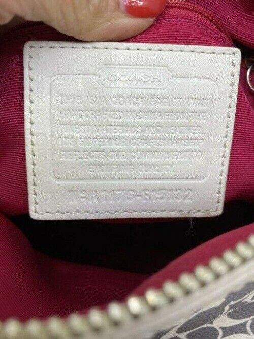 coach medium handbag gray white coated canvas tote