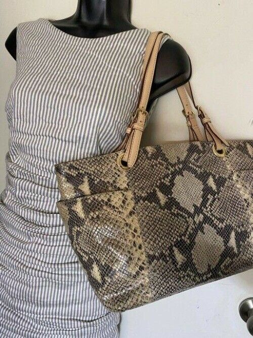 michael kors bag snake print beige black leather tote