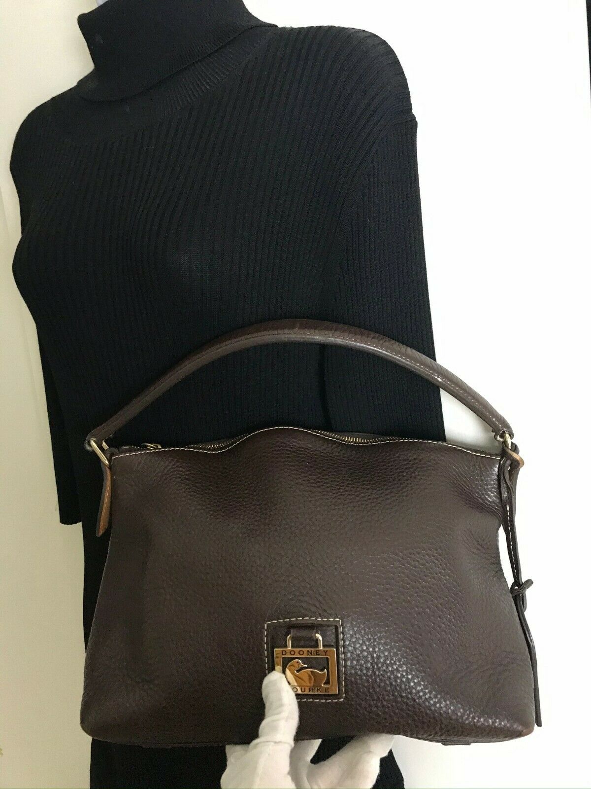 Dooney & Bourkek Brown Medium Leather Canvas Tote