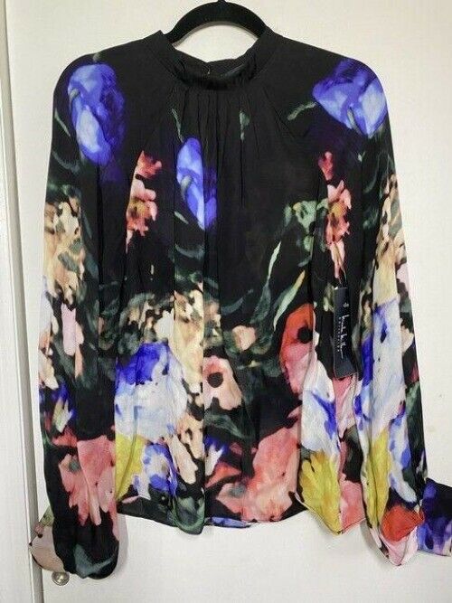 nicole miller multicolor new ls floral msrp sample small blouse