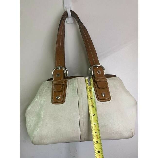 COACH Large White Brown Leather Shoulder Bag