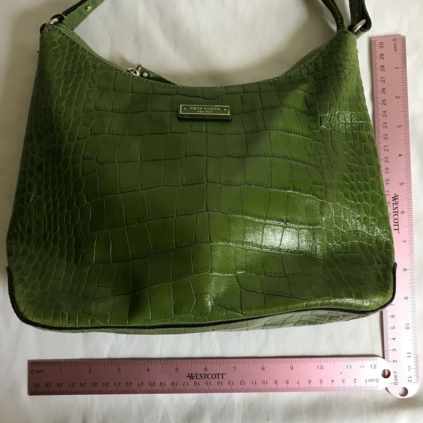 Kate Spade Green Croc Embossed  Leather Shoulder Bag