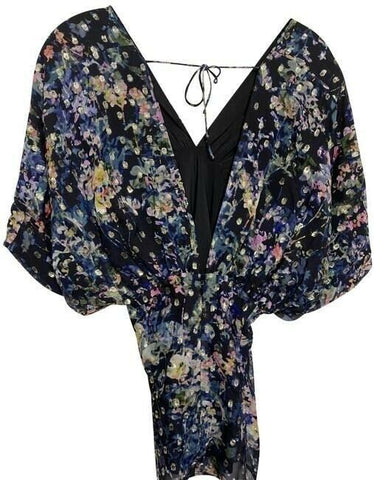 nicole miller multicolor new ls floral msrp sample small blouse