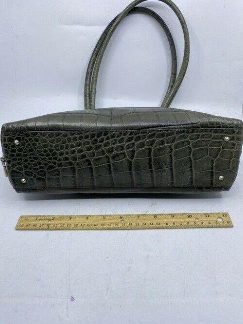 Furla Croco Embossed Bowler Green Leather Shoulder Bag