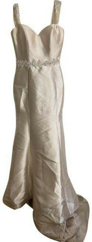 Unbranded Champagne W Gown W Beads Long Cocktail Dress