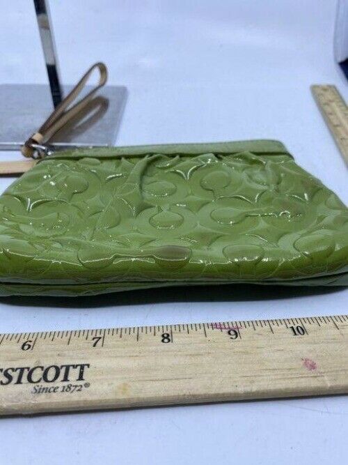coach textured green patent leather wristlet