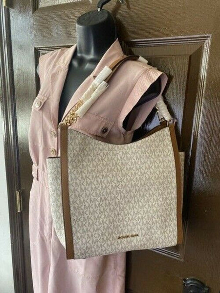Michael Kors Newbury Medium Chain Vanilla Acorn Pebbled Leather Shoulder Bag