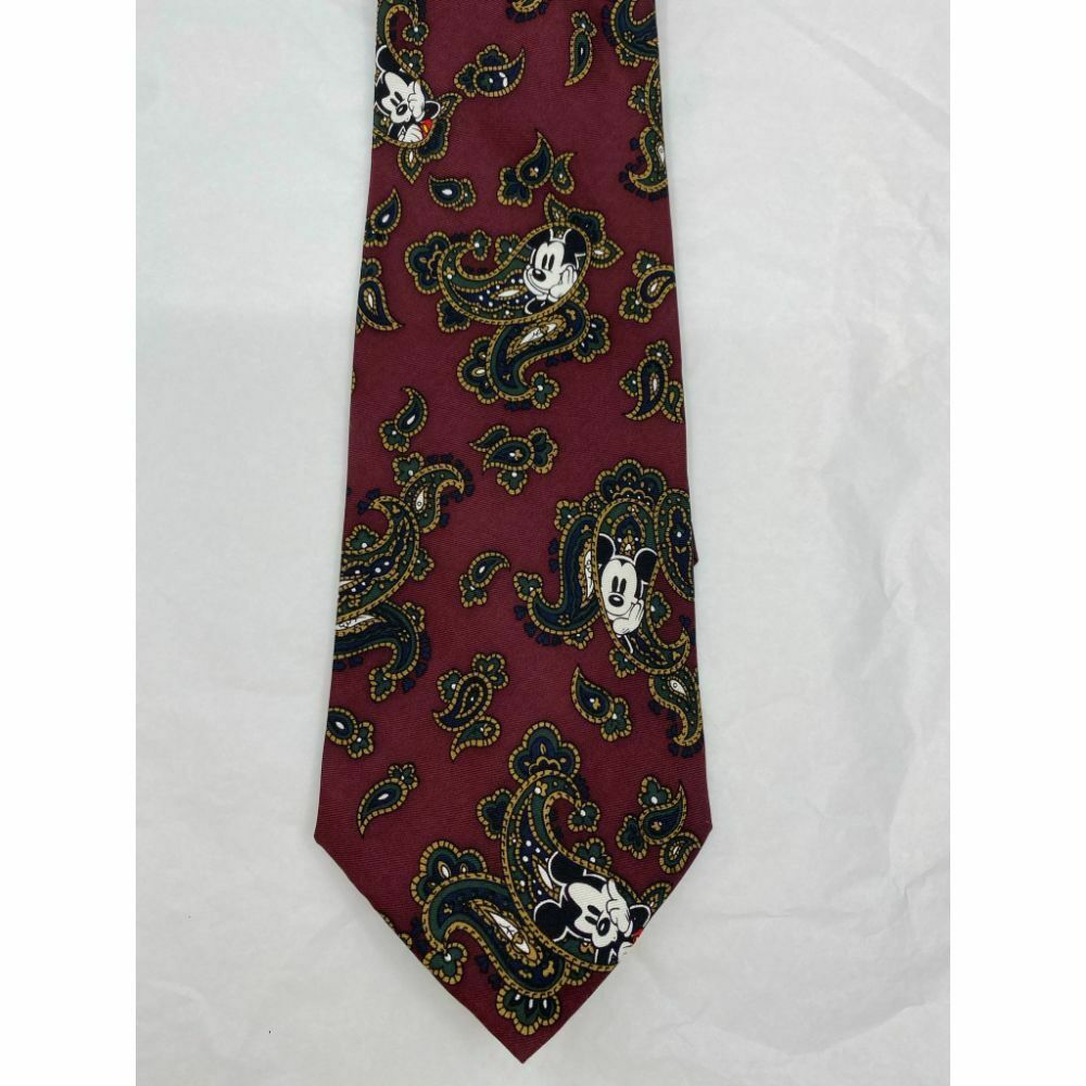 New! MICKEY MOUSE Disney Neck Tie Red Green Beige 100% Silk Handmade