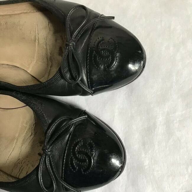 chanel black cap toe flats size eu