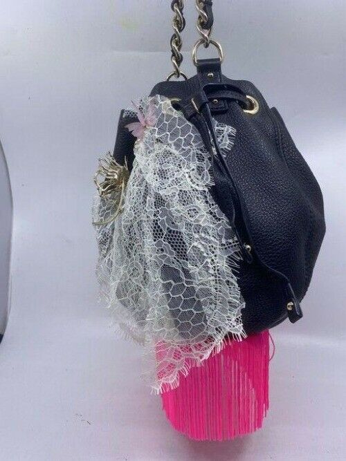kate spade w hand shoulder customized by me w applique black pink shoulder bag