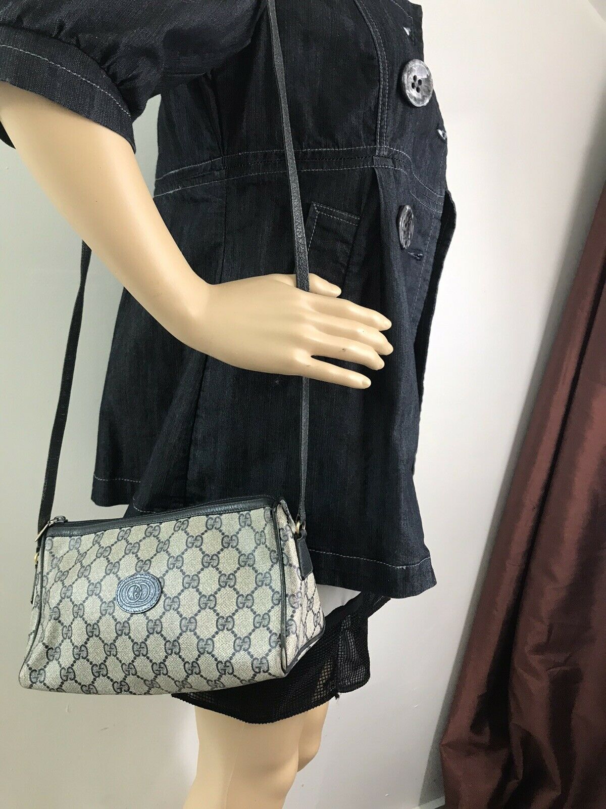 GUCCI Vintage Navy  Shoulder Bag All Over Signature